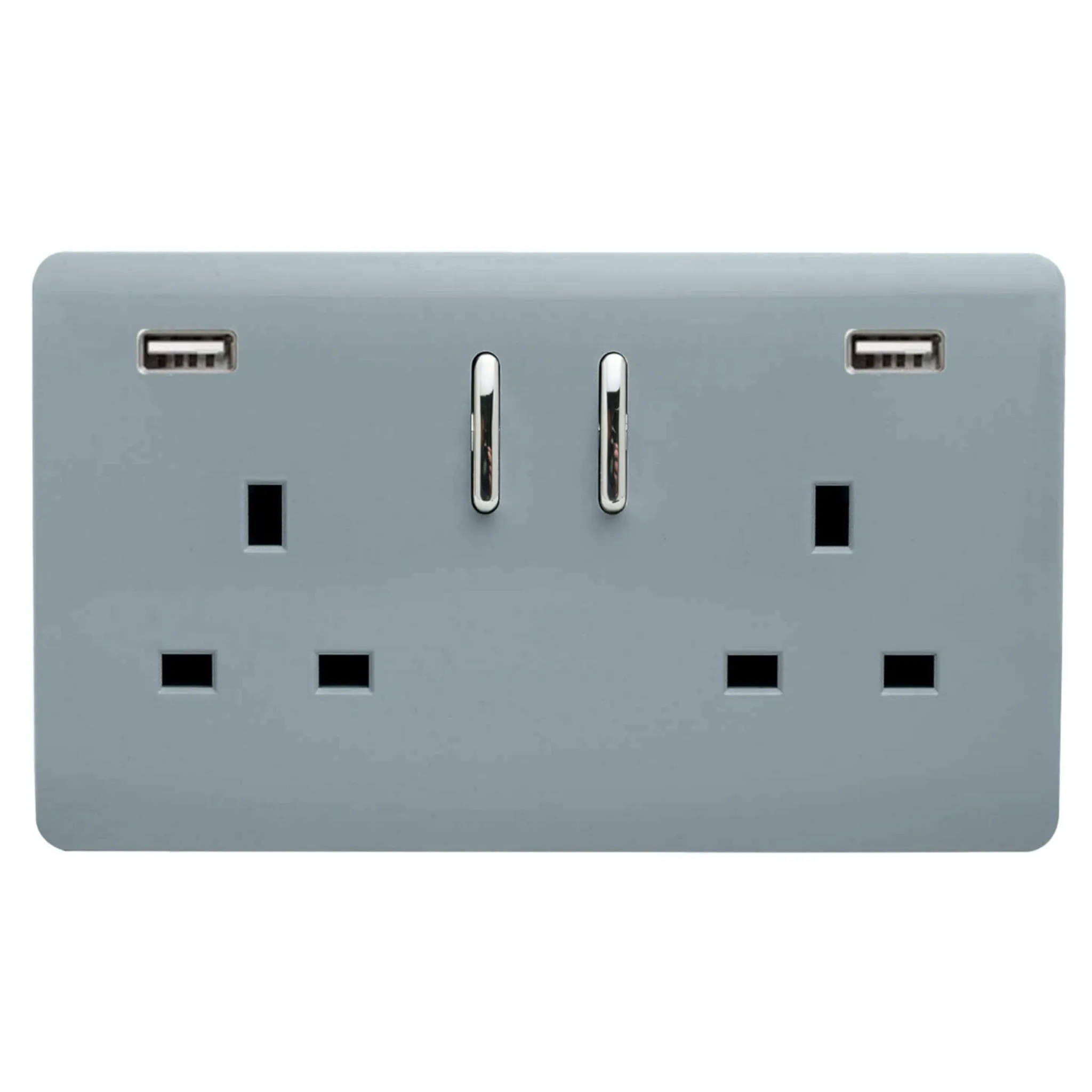 2 Gang 13Amp Short S/W Double Socket With 2x3.1Mah USB Cool Grey